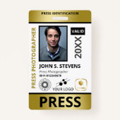 Faux Gold Foto & Drie Logo Press ID Badge (Voorkant)