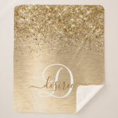 Faux Gold geborsteld metaal Glitter Print Monogram Sherpa Deken (Voorkant)
