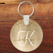 Faux Gold geborsteld metaal Glitter Print Monogram Sleutelhanger (Voorkant)
