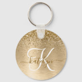 Faux Gold geborsteld metaal Glitter Print Monogram Sleutelhanger (Achterkant)