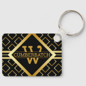 FAUX Gold Geometric MONOGRAM Pattern on BLACK Sleutelhanger (Voorkant)