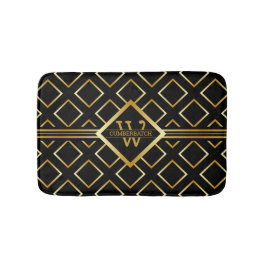 FAUX Gold Geometric Pattern met Monogram op BLACK Badmat