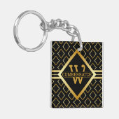 FAUX Gold Geometric Pattern MONOGRAM on BLACK Sleutelhanger (Voorkant Links)