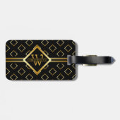 FAUX Gold Geometric Pattern with Monogram on BLACK Bagagelabel (Achterkant horizontaal)