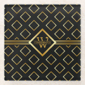 FAUX Gold Geometric Pattern with Monogram on BLACK Glazen Onderzetter (Voorkant)
