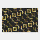 FAUX Gold Geometric Pattern with Monogram on BLACK Inpakpapier Vel (Voorkant 2)