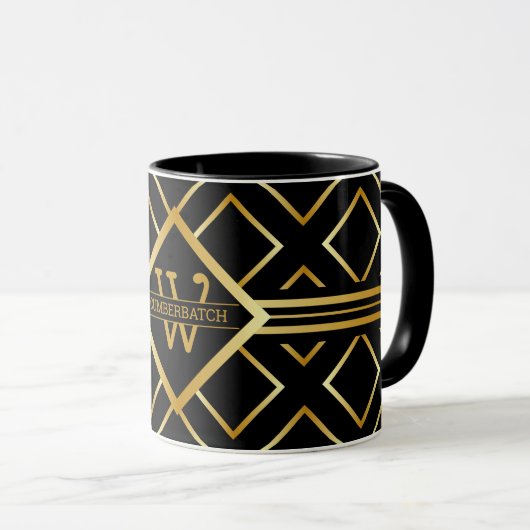 FAUX Gold Geometric Pattern with Monogram on BLACK Mok (Voorkant rechts)