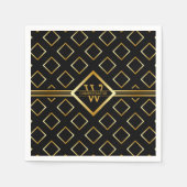 FAUX Gold Geometric Pattern with Monogram on BLACK Servet (Voorkant)