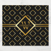 FAUX Gold Geometric Pattern with Monogram on BLACK Sparkling Wijnetiket (Enkel label)