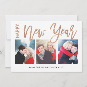 Faux Gold Glitter 3-fotokaart, nieuw jaar geborste Feestdagenkaart