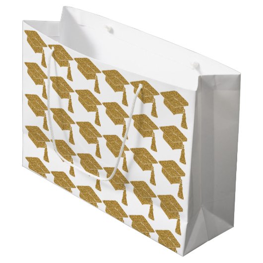 Faux Gold Glitter Afstudeerder Pet Afstuderen Groot Cadeauzakje (Voorkant Gekanteld)