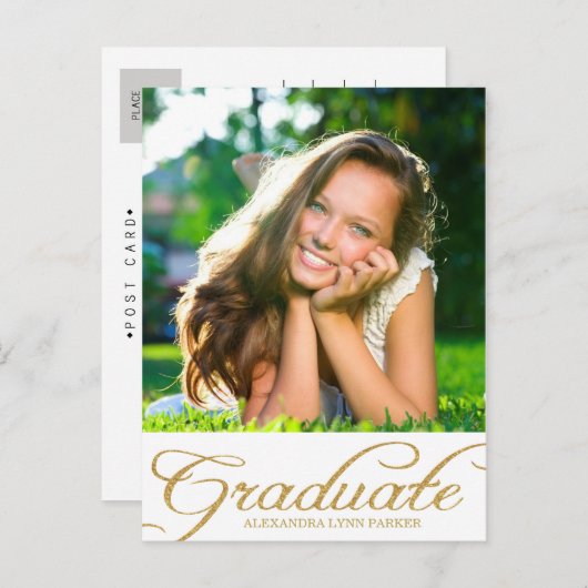 Faux Gold Glitter Afstudeerfeest Uitnodigen Briefk Uitnodiging Briefkaart (Voorkant / Achterkant)