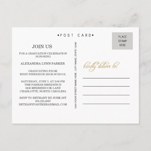 Faux Gold Glitter Afstudeerfeest Uitnodigen Briefk Uitnodiging Briefkaart (Achterkant)