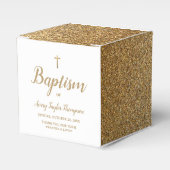 Faux Gold Glitter Baptism with Cross Personalized Bedankdoosjes (Voorkant Zijde)