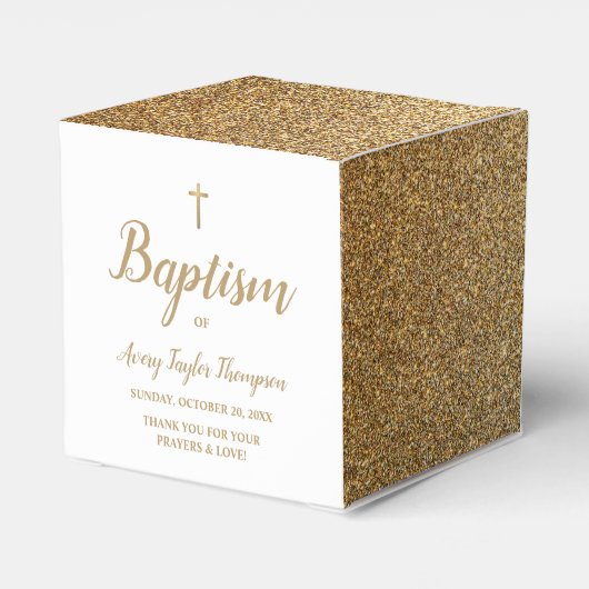 Faux Gold Glitter Baptism with Cross Personalized Bedankdoosjes (Achterkant)