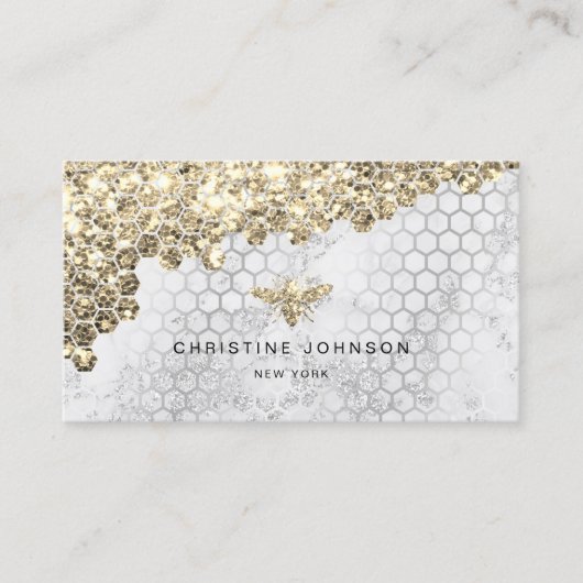Faux Gold Glitter Bee op grijs Visitekaartje (Voorkant)