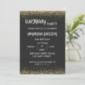 Faux Gold Glitter Black 50th Birthday Invite Kaart (Staand voorkant)