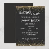 Faux Gold Glitter Black 50th Birthday Invite Kaart (Voorkant / Achterkant)