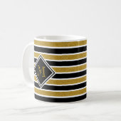 Faux Gold Glitter Black & White Stripes & Monogram Koffiemok (Voorkant links)