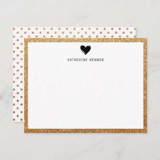 Faux Gold Glitter Border Heart gepersonaliseerd Bedankkaart (Voorkant / Achterkant)