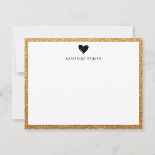 Faux Gold Glitter Border Heart gepersonaliseerd Bedankkaart