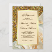Faux Gold Glitter bruin marmer Muslim Weddenschap Kaart (Voorkant)