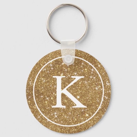 Faux Gold Glitter Circle | Monogram Initiaal Sleutelhanger (Voorkant)