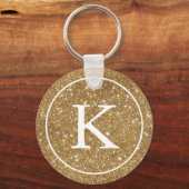 Faux Gold Glitter Circle | Monogram Initiaal Sleutelhanger (Voorkant)