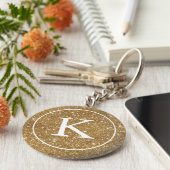 Faux Gold Glitter Circle | Monogram Initiaal Sleutelhanger (Zijkant)