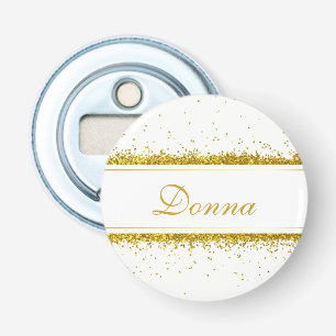 Faux Gold Glitter Confetti Name Button Flesopener