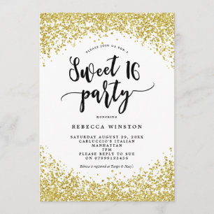 Faux Gold Glitter confetti Sweet 16 Uitnodiging
