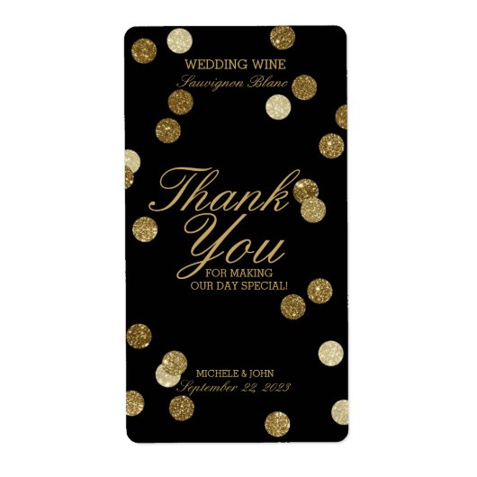 Faux Gold Glitter Confetti Weddenschap Wijn Etiket (Voorkant)