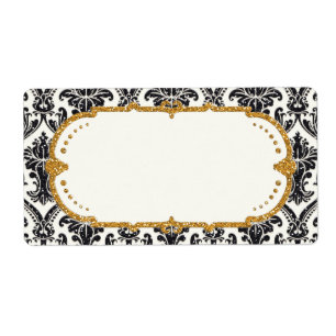 Faux Gold Glitter Damask Floral Pattern Business Etiket