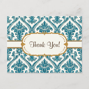 Faux Gold Glitter Damask Floral Pattern Stationery Briefkaart