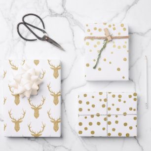Faux Gold Glitter Deer Antlers - Kerstmis Inpakpapier Vel