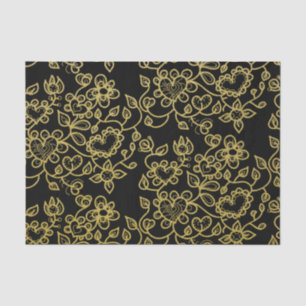 Faux Gold Glitter Doodle Flowers op zwart Tissuepapier