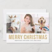 Faux Gold Glitter Drie Fotocollage Kerstmis Feestdagenkaart (Voorkant)