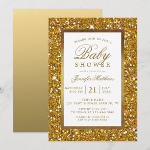 Faux Gold Glitter Elegant Baby shower Invite Kaart