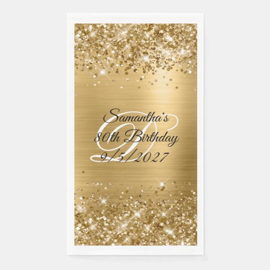 Faux Gold Glitter en Folie 80e verjaardag Servet (Voorkant)