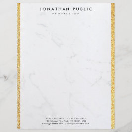 Faux Gold Glitter en White Marble Modern Sjabloon Briefhoofd