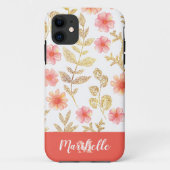 Faux Gold Glitter Floral Monogram Case-Mate iPhone Case (Achterkant)