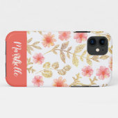 Faux Gold Glitter Floral Monogram Case-Mate iPhone Case (Achterkant (horizontaal))