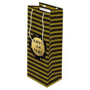 Faux Gold Glitter, Happy New Year Wine, Glossy Wijn Cadeautas