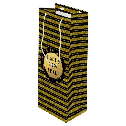 Faux Gold Glitter, Happy New Year Wine, Glossy Wijn Cadeautas (Voorkant Gekanteld)