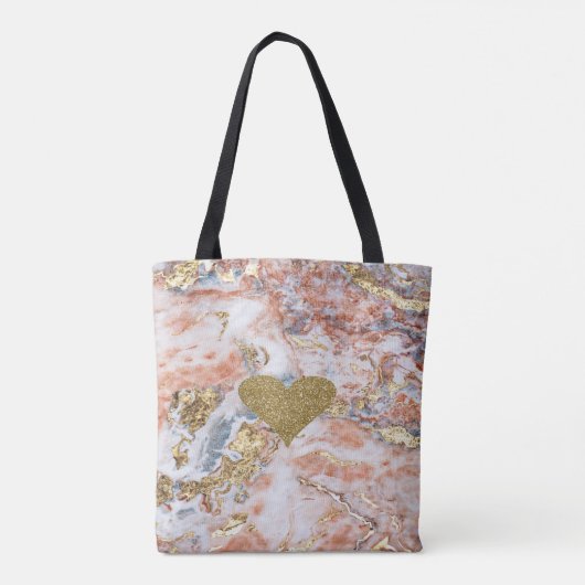 Faux Gold Glitter Heart Cool Gold Marble Texture Draagtas (Achterkant)