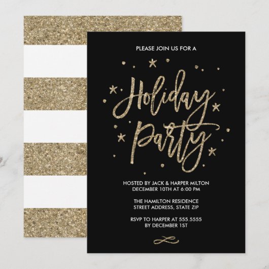 Faux Gold Glitter Holiday Kaart (Voorkant / Achterkant)