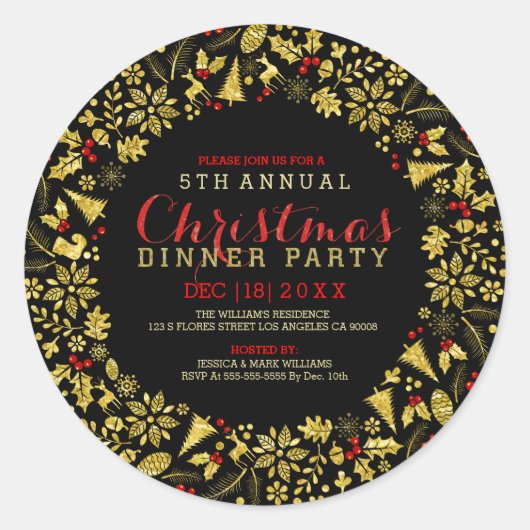 Faux Gold Glitter Kerstkrans Ronde Sticker (Voorkant)