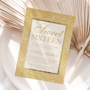 Faux gold glitter modern elegant chic Sweet 16 Kaart