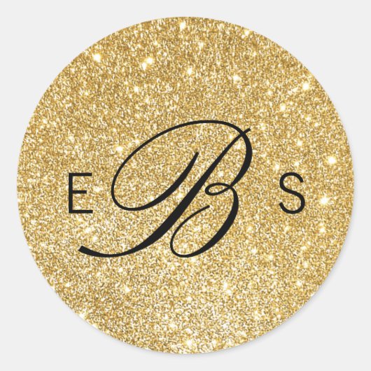 Faux Gold Glitter Monogram Cirkel Bruiloft Sticker (Voorkant)