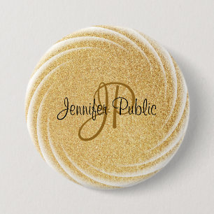 Faux Gold Glitter Monogram Elegant Grote Sjabloon Ronde Button 7,6 Cm